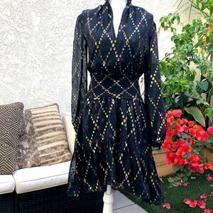 A.L.C. Tula split neck long sleeve silk metallic dress size 0